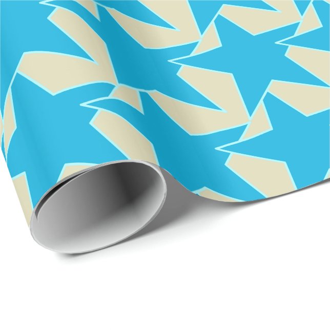 Papel De Presente Modern Star Geométrico - azul-ceruliano e bronzead (Ponta do rolo)