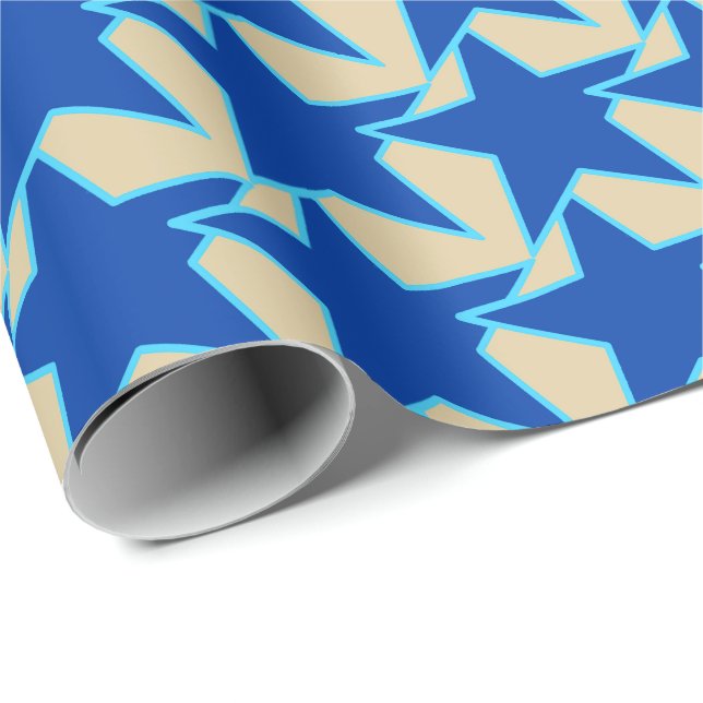 Papel De Presente Modern Star Geométrico - azul de cobalto e esticad (Ponta do rolo)