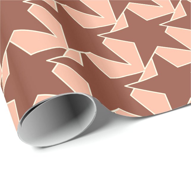 Papel De Presente Modern Star Geométrico - cacau castanho e pêssego (Ponta do rolo)