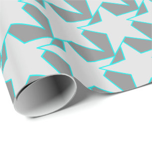 Papel De Presente Modern Star Geométrico - cinzas e turquesa
