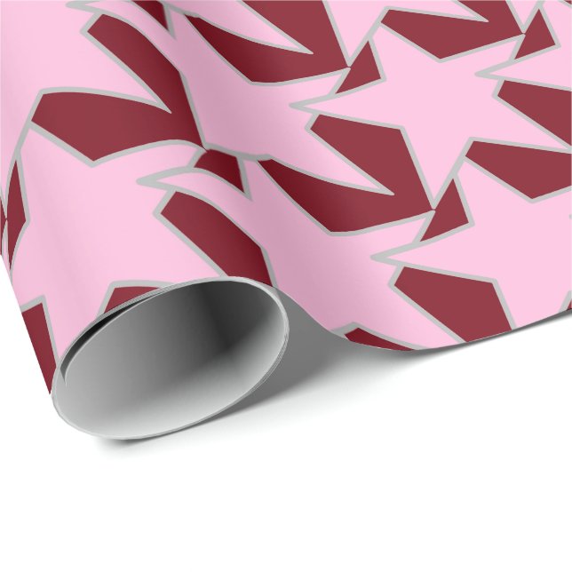 Papel De Presente Modern Star Geométrico - cor-de-rosa e burgundy (Ponta do rolo)
