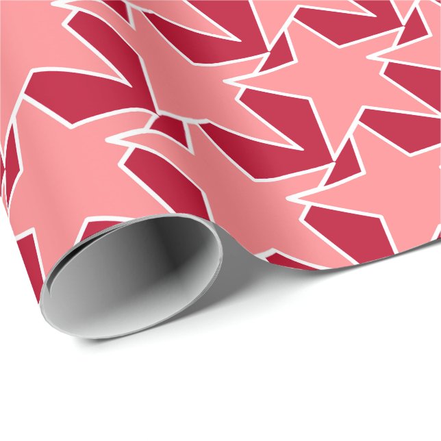 Papel De Presente Modern Star Geométrico - cor-de-rosa e vermelha (Ponta do rolo)