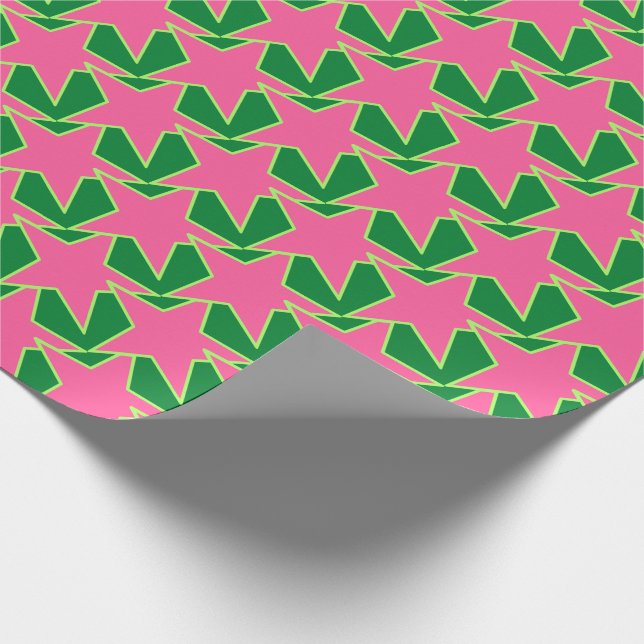 Papel De Presente Modern Star Geométrico - melancia rosa e verde (Ponta)