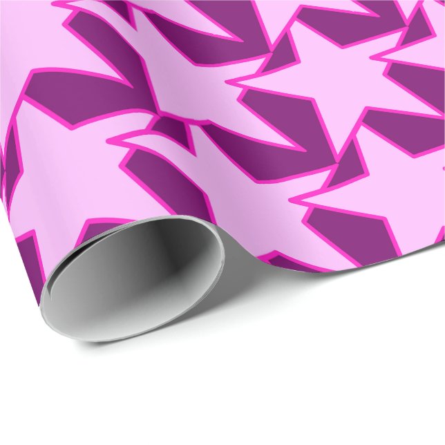 Papel De Presente Modern Star Geométrico - rosa e ametista roxo (Ponta do rolo)