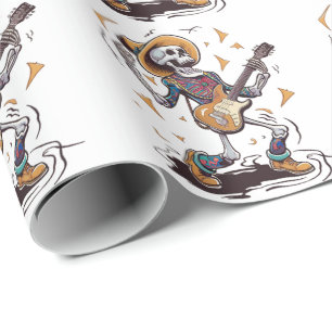 Papel De Presente Modern Trendy Vintage Skeleton Tocando Violão