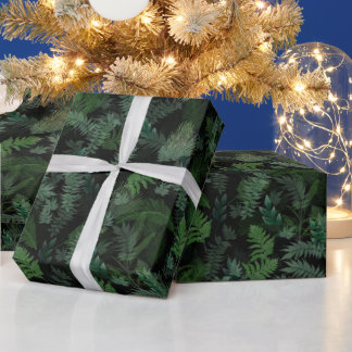Papel De Presente Modern tropical green foliage Black pattern