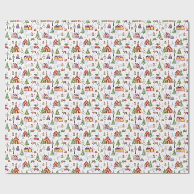 Papel De Presente Modern Watercolor Winter Christmas Objects Pattern (Aberto)