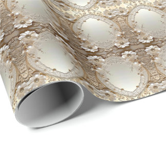 Papel De Presente Modern White Flowers Pearls Wrapping Paper