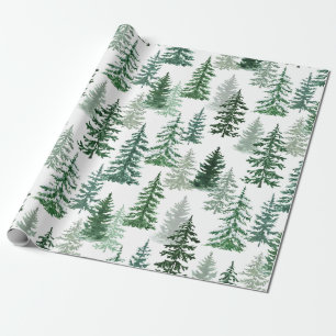 Papel De Presente Moderna Aquarela Pine de inverno Natal