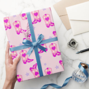 Papel De Presente Moderna Lilac Cowgirl Western Boots Stars