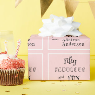Papel De Presente Moderno 50 e Fabuloso Aniversário de 50 anos Rosa