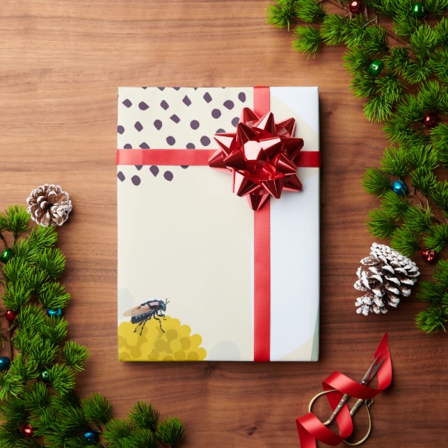 Papel De Presente Moderno Botânico Abstrato Amarelo Billy Button (Presente de Natal)