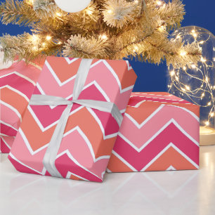 Papel De Presente Moderno Chevron Rosa e Laranja Vibrante