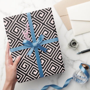Papel De Presente Moderno Chic Preto/Rosa Padrão Grego Sem Costura
