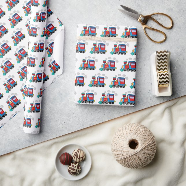 Papel De Presente Moderno Comboio Bebê Aquarela Azul Crianças de Ani (Artesanato)