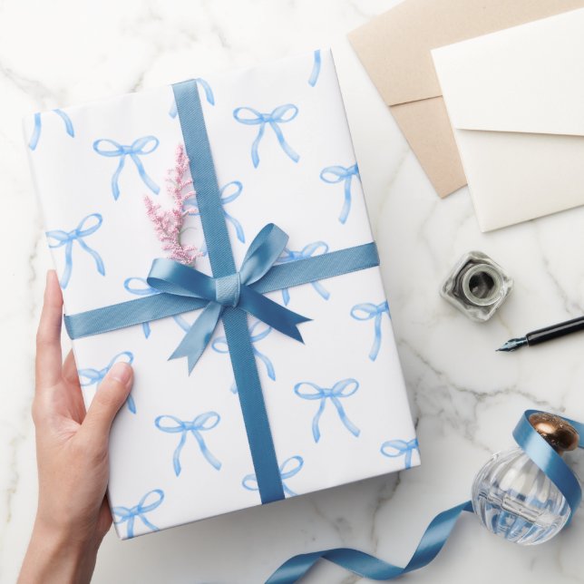 Papel De Presente Moderno Coquete Fofo Laço Azul Natal (Presentear)