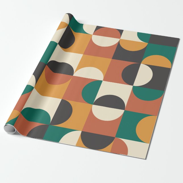 Papel De Presente Moderno de Meados do Século Meados círculos verde  (Desenrolado)