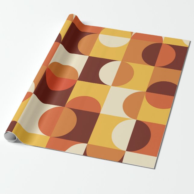 Papel De Presente Moderno de Meados do Século Meios círculos amarelo (Desenrolado)