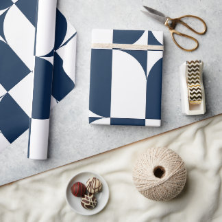 Papel De Presente Moderno do século médio azul e branco