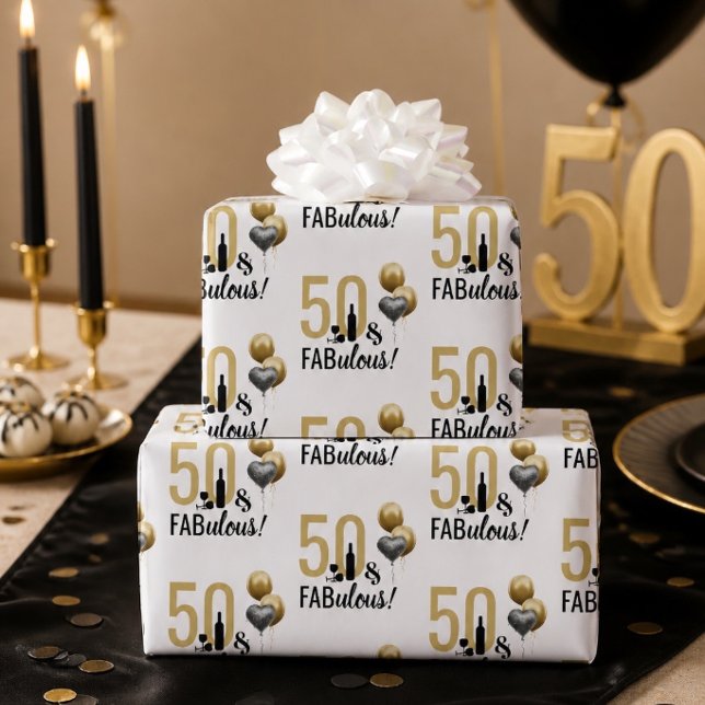 Papel de Presente Moderno Dourado e Preto 50 & Fab (Criador carregado)