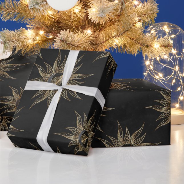 Papel De Presente Moderno Dourado Planeta da Lua Solar Mandala (Feriados)