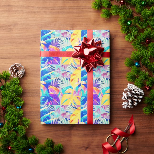 Papel De Presente Moderno Floral Abstrato Cor Pastel (Presente de Natal)