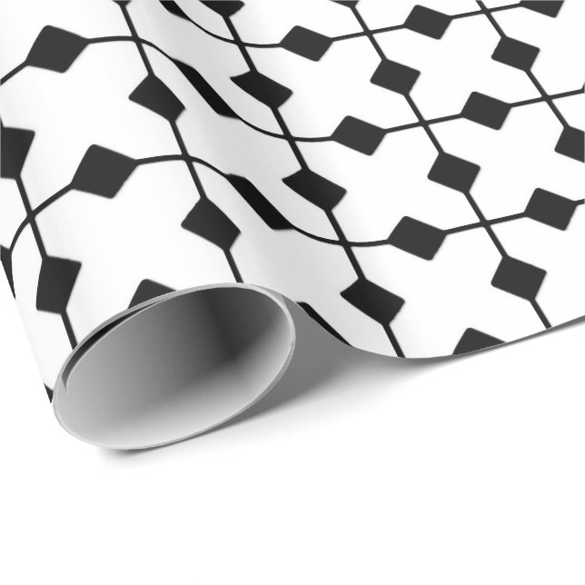 Papel De Presente Moderno Geométrico, Ouros - Branco e preto (Ponta do rolo)