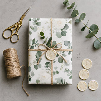 Papel De Presente Moderno Minimalista Verde-Salvia Floral Eucalipto