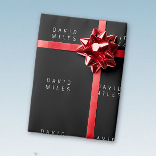 Papel De Presente Moderno nome editável minimalista   Preto e Branco