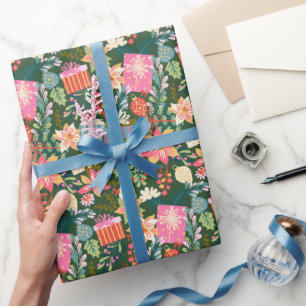 Papel De Presente moderno retrô tendência verde natal feriado