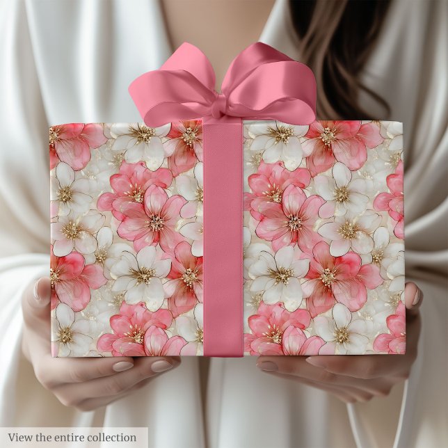Papel de presente moderno rosa empoeirado e dourad (Modern dusty pink and gold birthday gift wrap)