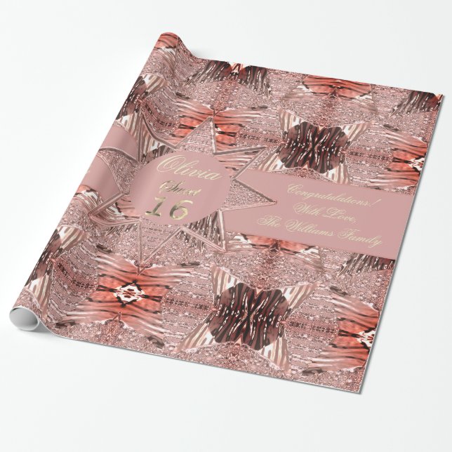 Papel De Presente Moderno Sweet Sessenta Elegantes Faux Rosa de Fbon (Desenrolado)