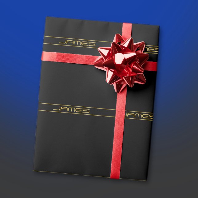 Papel De Presente Moderno texto dourado editável e listras (Criador carregado)