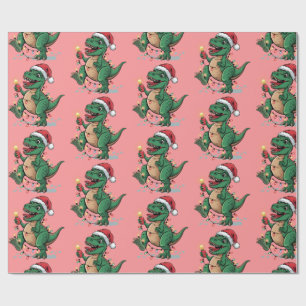 Papel De Presente Moderno Trendy Feliz Natal Dinossauro Santa Hat