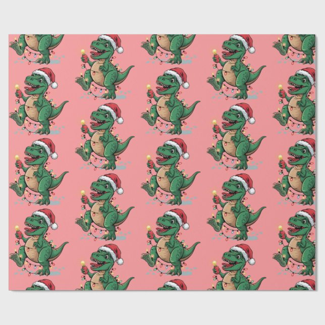 Papel De Presente Moderno Trendy Feliz Natal Dinossauro Santa Hat (Aberto)