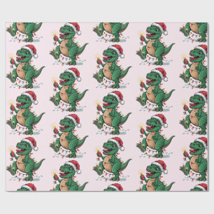 Papel De Presente Moderno Trendy Feliz Natal Dinossauro Santa Hat