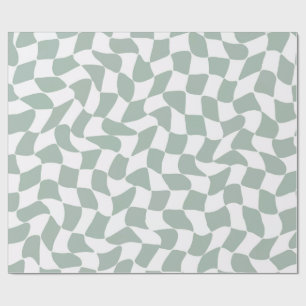 Papel De Presente Moderno Xadrez Ondulado Verde Sage e Branco