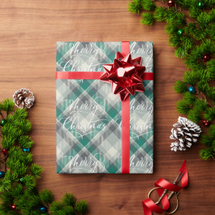 Papel De Presente Moderno Xadrez Verde Natal Clássico Férias