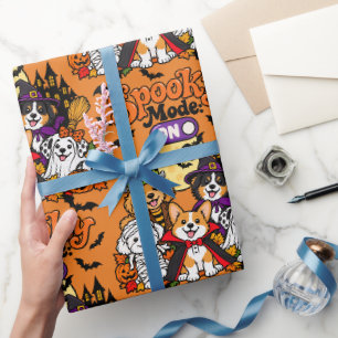 Papel De Presente Modo Assustador ATIVADO Cachorros Fofos Halloween 