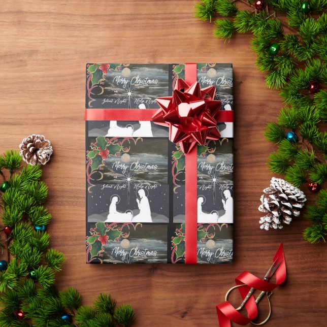 Papel De Presente Mola Azul Natal Natividade Entalhe (Presente de Natal)