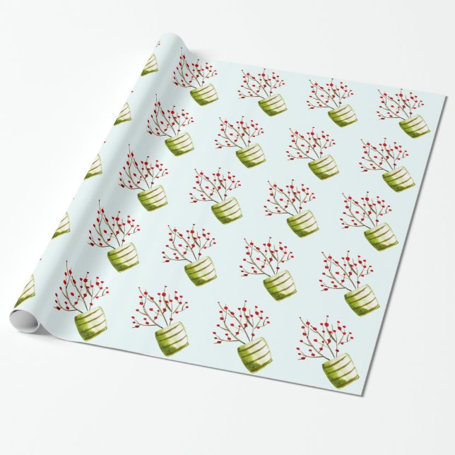 Papel De Presente Mola d'água Red Berries Natal (Desenrolado)