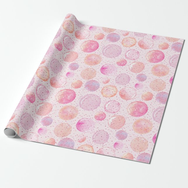 Papel De Presente Mola de Água Pastel Rosa Pêssego Pontos Brilhantes (Desenrolado)