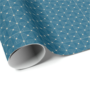 Papel De Presente Mola Geométrica Dourada de Presente de Teal Blue