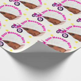 Papel De Presente Moldura de Foto, Moto Rosa e Mensagem Personalizad