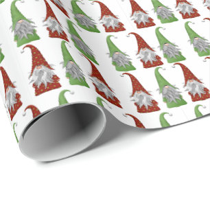 Papel De Presente Moldura de Gnomo Vermelho e Verde Escandinavo