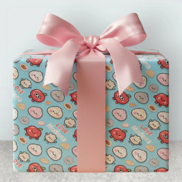 Papel De Presente Moldura de Padrão de Comida de Maçã Kawaii Dumplin