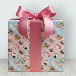 Papel De Presente Moldura de Padrão de Comida Matcha Sushi Kawaii