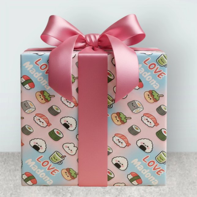 Papel De Presente Moldura de Padrão de Comida Matcha Sushi Kawaii (Criador carregado)