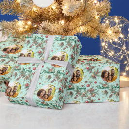 Papel De Presente Moldura de Pinheiro Dourada
