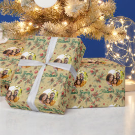 Papel De Presente Moldura de Pinheiro Dourada